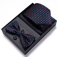Set elegant 4 piese, MENZ®, model Class, cravata, papion, batista, butoni, bleumarin/rosu