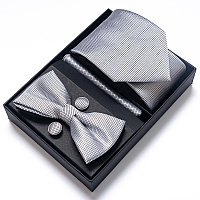 Set elegant 4 piese, MENZ®, model Class, cravata, papion, batista, butoni, gri