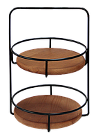 RAKI Stand rotund prezentare bufet, cu 2 niveluri, D28xh41cm, metalic cu blaturi lemn