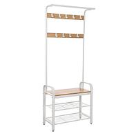 Cuier cu 2 rafturi pentru incaltaminte, Vasagle, banca, pal si metal, bej, 72x33.7x183 cm