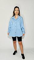 Jacheta Tip Camasa, Dama, Oversized, Bumbac, Albastru Pastel