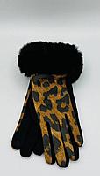Manusi Dama, Touchscreen, Aspect Piele Intoarsa, Blanita, Animal Print, Negru