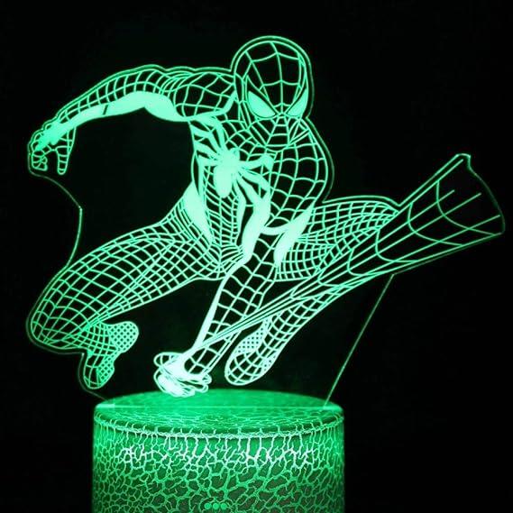 Lampa de veghe pentru copii Spiderman 3D, RGB, 16 culori, alimentare la priza sau cu baterii, telecomanda - foto 1 - id-p90166607