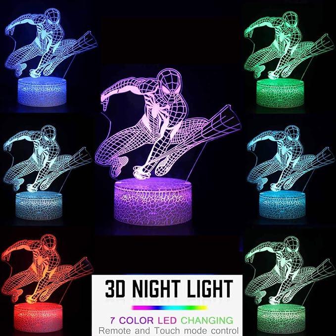 Lampa de veghe pentru copii Spiderman 3D, RGB, 16 culori, alimentare la priza sau cu baterii, telecomanda - foto 2 - id-p90166607