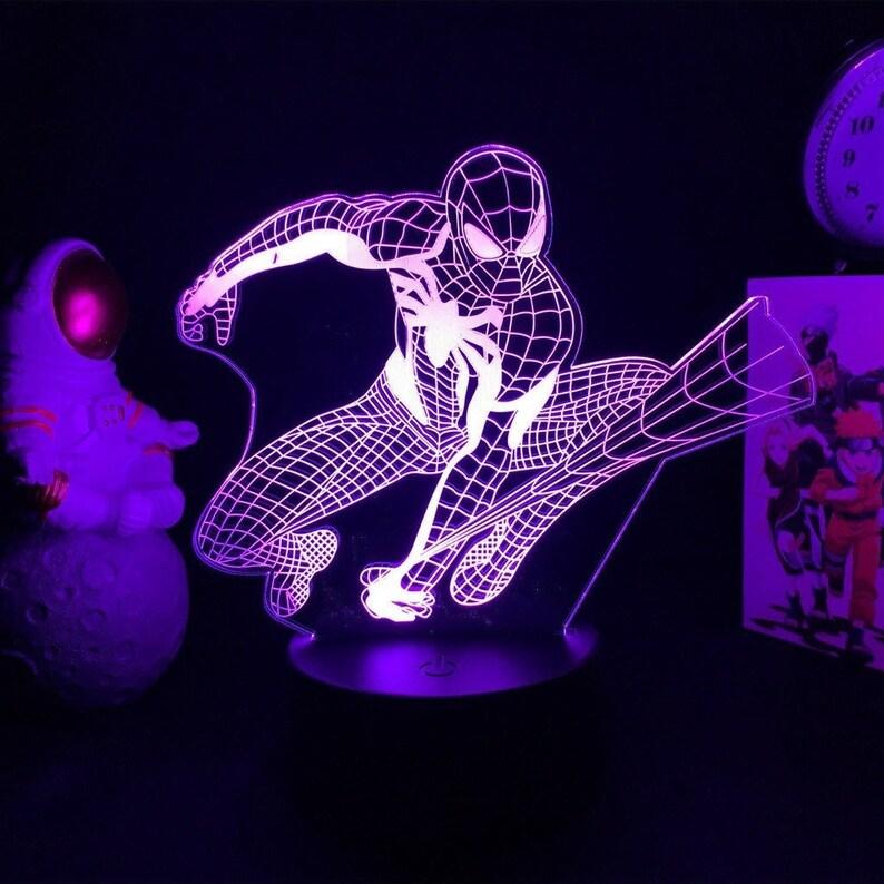 Lampa de veghe pentru copii Spiderman 3D, RGB, 16 culori, alimentare la priza sau cu baterii, telecomanda - foto 4 - id-p90166607