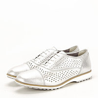 Pantofi oxford din piele naturala argintiu Magda 01