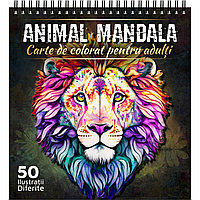 Carte de colorat pentru adulti, Animal Mandala, 50 Mandale Antistres cu Animale, 106 pagini, 2023