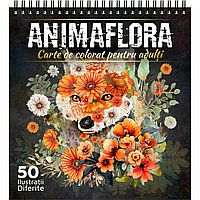 Carte de colorat pentru adulti, Animaflora, 50 Mandale Antistres cu Animale Inflorate, 106 pagini, 2023