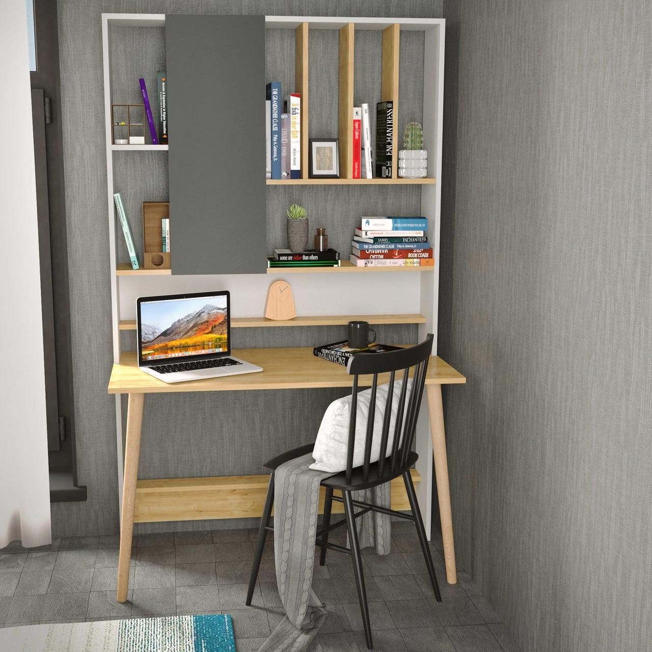 Birou Wood cu biblioteca, 120 x 200 x 60 cm - foto 1 - id-p96556570