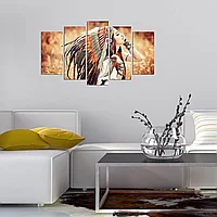 Tablou MDF ( 5 buc ) Amerindieni Frumoasa, Multicolor, 60x110 cm