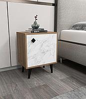 Noptiera Hastikoz cu usa, Alb - Stejar - Lemn Natural, 45 x 65 x 35 cm