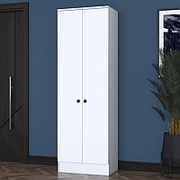 Cuier cu pantofar Mina cu 2 usi, Alb - Nuc, 60 x 183 x 38 cm