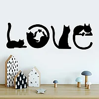 Decoratiune de perete Metal Cat 11, Negru, 60x19 cm