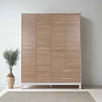 Dulap Haine Adore London, 4 usi si 2 sertare, Alb - Stejar, 159 x 202 x 52 cm