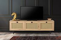 Comoda TV Alcazar TV cu 3 compartimente, Crem, 180 - 140 x 60 x 40 cm