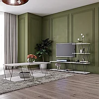 Set Mobila Sufragerie Basak, Alb - Stejar - Gri, 150x93x30 cm 120 x 30 x 50 cm
