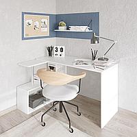 Birou Colt Estelle cu rafturi, Alb, 130 x 74 x 94 cm