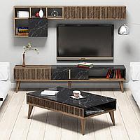 Set Mobila Sufragerie Milan - Walnut, Black, Nuc, 180x40x35 cm
