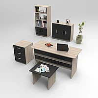 Set de mobilier de birou Barsto, Alb - Nuc - Stejar, 5 piese Elegante
