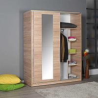 Dulap Haine Adore Elit XL, 2 usi glisante cu oglinda si 3 umarase, Lemn Natural - Sonoma, 160 x 207 x 60 cm
