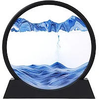 Decoratiune casa, birou tip clepsidra, sticla/nisip 3D, 26x27 cm, albastru/negru