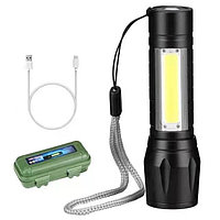Mini lanterna metalica cu acumulator intern, incarcare USB si cutie transport : Culoare - negru