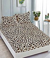 Set Husa de Pat cu Elastic din Finet, pentru Pat Dublu, 3 Piese, 2 Fete de Perna, Leopard