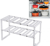 Raft Organizator pentru Bucatarie sau Baie, Extensibil, Alb Inox PVC, 47 x 26 x 38 cm, TopBazar