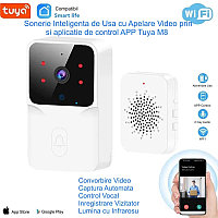 Sonerie wireless cu camera, exterior, interior, infrarosu, 1080p, control vocal, WIFI, TUYA - M8