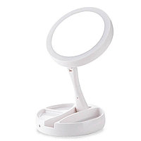 Oglinda cosmetica cu iluminare, lupa, marire 10x, LED, rotativa 180 grade, diametru 12.5 cm, alba