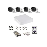 Kit complet supraveghere 5 MP Hikvision Turbo HD cu 4 camere exterior DVR TurboHD 8MP IR 25m HDD 1 Tb