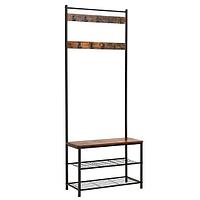 Cuier cu 2 rafturi pentru incaltaminte, Vasagle, banca, pal si metal, negru, 70x32x175 cm