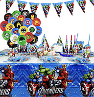 Set complet vesela petrecere Avengers pentru 10 copii, servirea si decorarea mesei + baloane latex