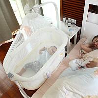 Pat Bebe Baldachin, alb, cu 3 nivele si spatiu de depozitare - Co-Sleeping 0-12 luni