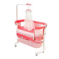 Pat Bebe Baldachin, coral, cu 3 nivele si spatiu de depozitare - Co-Sleeping 0-12 luni