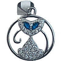 Pandantiv, Jolie Silver, Argint 925, Model Pisica in cerc cu Ochi Albastri, 15 x 15 mm, 1.9 g