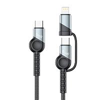 Cablu 2 în 1 USB la USB-C / Lightning Budi 65W/20W PD, 1m (negru)