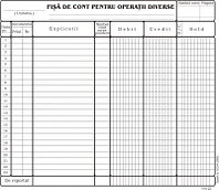 Fișă cont analitic operații diverse carton A4, tipar față/verso, 200 g/mp