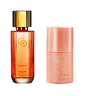 Set Apa de parfum Giordani Gold Woman, Deodorant roll-on parfumat Giordani Gold Woman, Punga cadou, 3 buc