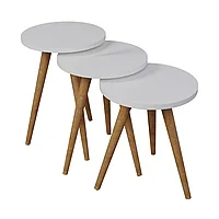 Mese laterale set Perjene de 3 bucăți melamină și lemn în nuanță Naturală 37x37