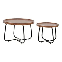 Set de 2 piese mese de cafea Crismory din MDF în nuanță Naturală și picioare metalice negre 70x70