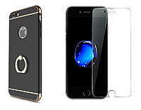 Pachet husa Apple iPhone 7, MyStyle Elegance Luxury 3in1 Ring Black, folie de sticla gratis
