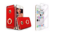 Pachet husa Apple iPhone 6/6S, MyStyle Elegance Luxury 3in1 Ring Red, folie de sticla gratis
