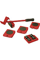 Set StrongPunch pentru mutat obliecte pana la 150 kg, 5 piese, cu 4 role a cate 8 roti si 1 cric pentru
