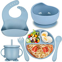 Set 6 piese hranire bebelusi si copii, DEWIFIER®, set de diversificare din silicon fara BPA, fara alergeni, ce