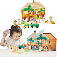 Joc educativ, casuta si figurine din lemn, Safari, 16 elemente, Classic World