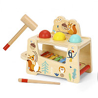 Jucărie muzicală din lemn 2 in 1, Xilofon + 3 bile și Ciocănel, Tooky Toy