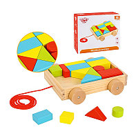Carucior din lemn cu blocuri, jucarie de tras, 16 elemente, multicolor, Tooky Toy