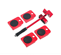 Set Echipament Pentru Mutat Mobila, Metal, Rosu, 5 Piese, Maxima 150 Kg