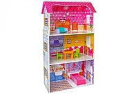 CASUTA PENTRU PAPUSI DIN LEMN LEGNOLAND CU 2 ETAJE SI MOBILIER INCLUS 93 CM INALTIME - GLOBO (GL39520)